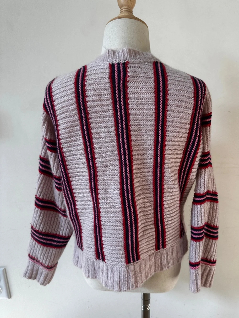 Gymboree Pink Cardigan Sweater with Red, Pink, & Navy Blue Stripes Kid Girl